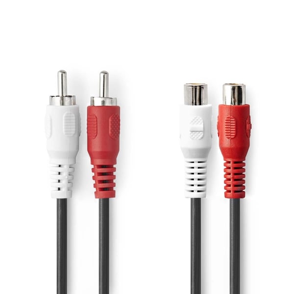 Nedis Stereo Audio kabel | 2x RCA Hanstik | 2x RCA Hun | Nikkelplateret | 2.00 m | Runde | Sort | Box