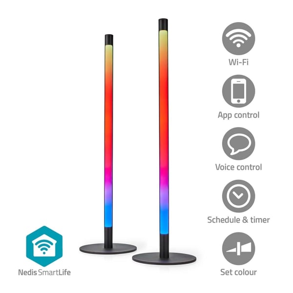 Nedis SmartLife Stemningslys | Wi-Fi | Tube | 600 lm | RGBIC / Varm til kølig hvid | 2700 - 6500 K | 36 W | Metal | 2 stk