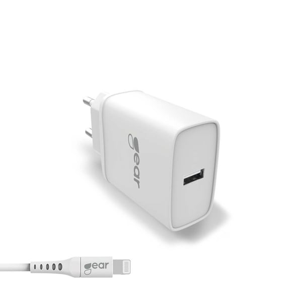 Gear Lader 220V 1xUSB-A 2,4A HvitLightning Kabel 1m MFI C89