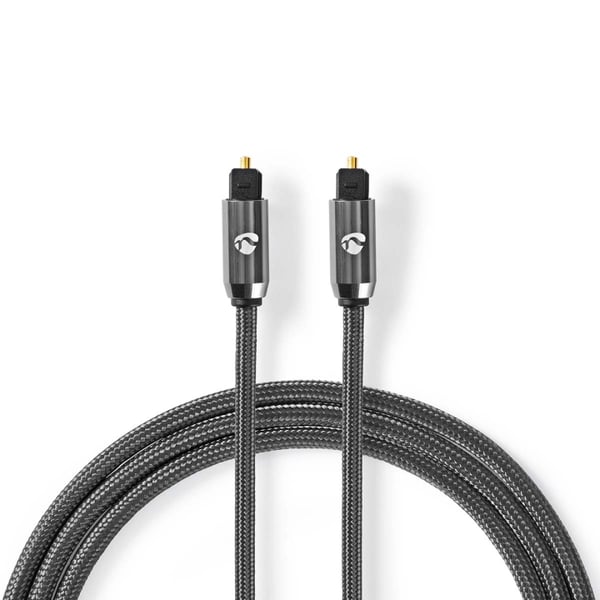 Nedis Optinen Audiokaapeli | TosLink uros | TosLink uros | 5.00 m | Pyöreä | Punottu | Gun Metal Harmaa | Laatikko kannella ja ikkunalla