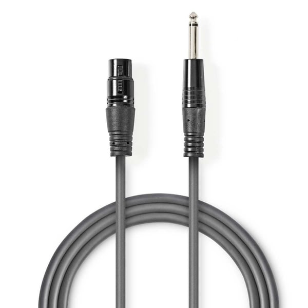Nedis Ubalanceret Lydkabel | XLR 3-Pin Hun | 6.35 mm Hanstik | Nikkelplateret | 1.50 m | Runde | PVC | Mørkegrå | Kartonhylster