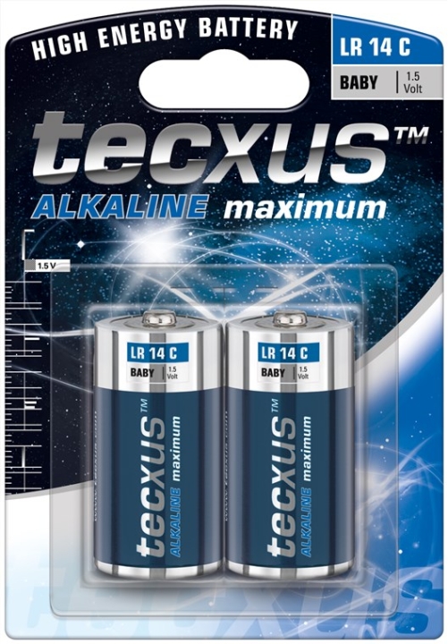 tecxus LR14/C (Baby) batteri, 2 st. blister alkaliskt manganbatteri, 1,5 V