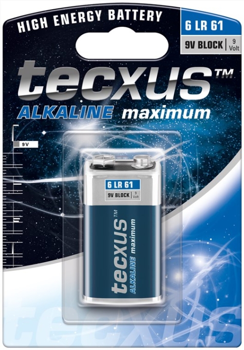 tecxus 6LR61/6LP3146/9 V Block-batteri, 1 stk. blisterpakning alkalisk manganbatteri, 9 V