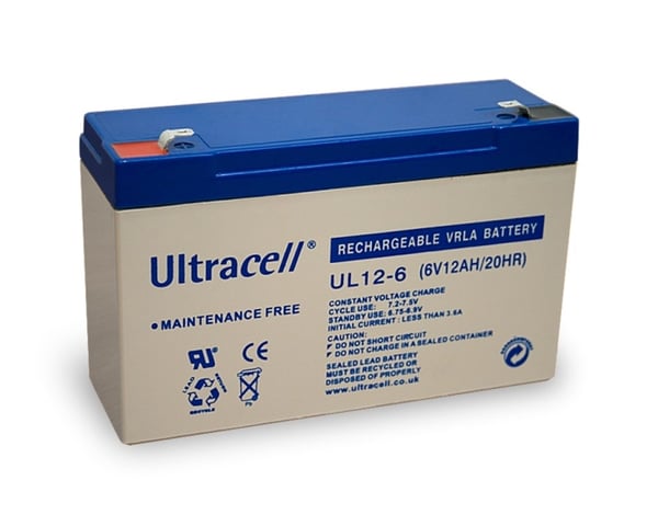 Ultracell Blybatteri 6 V, 12 Ah (UL12-6) Faston (4,8 mm) Blybatteri