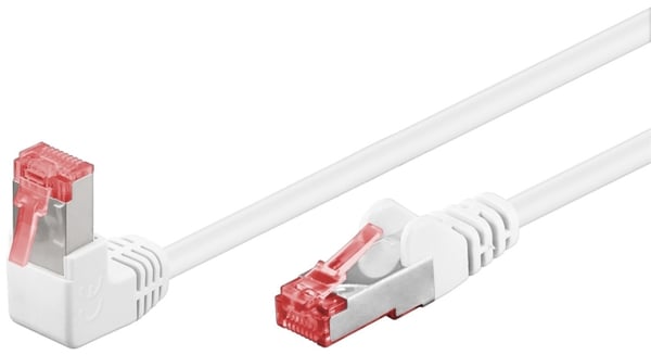 Goobay CAT 6-koblingskabel, 1x 90° vinklet, S/FTP (PiMF), hvit, 2 m kobberleder (CU), halogenfri kabelmantel (LSZH), snaplås på toppen