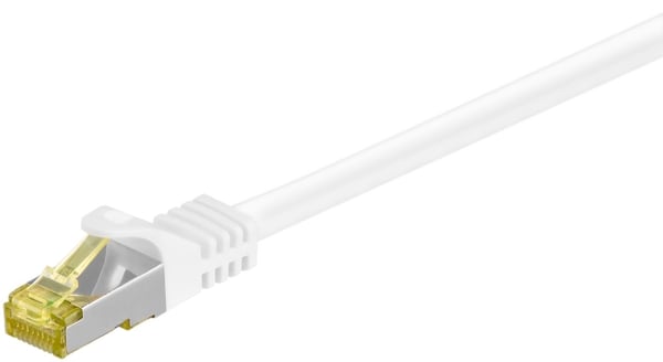 Goobay RJ45 netværkskabel S/FTP (PiMF), 500 MHz, med CAT 7 råkabel, hvid, 10 m LSZH halogenfri kabelkappe, kobber, RJ45-hanstik (CAT 6A)