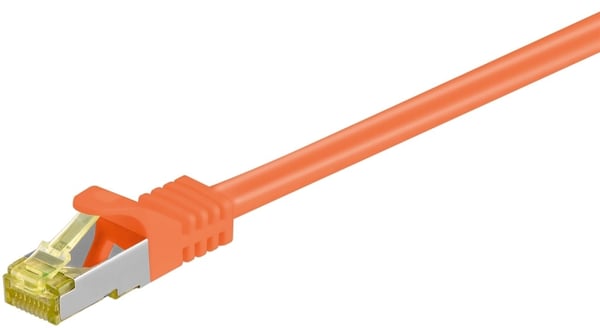 Goobay RJ45 netværkskabel S/FTP (PiMF), 500 MHz, med CAT 7 råkabel, orange, 1 m LSZH halogenfri kabelkappe, kobber, RJ45-hanstik (CAT 6A)