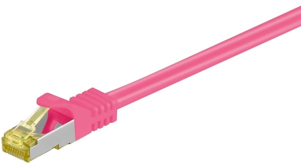 Goobay RJ45 netværkskabel S/FTP (PiMF), 500 MHz, med CAT 7 råkabel, magenta, 3 m LSZH halogenfri kabelkappe, kobber, RJ45-hanstik (CAT 6A)