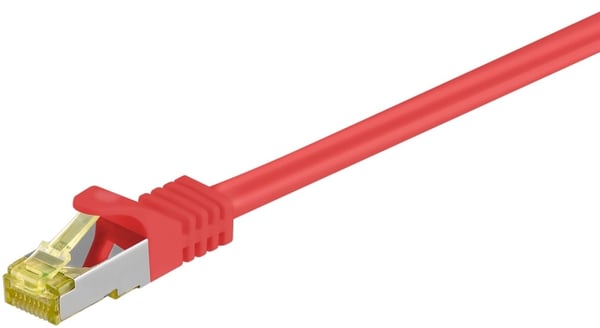 Goobay RJ45 netværkskabel S/FTP (PiMF), 500 MHz, med CAT 7 råkabel, rød, 30 m LSZH halogenfri kabelkappe, kobber, RJ45-hanstik (CAT 6A)