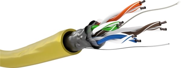 Goobay CAT 5e Netværkskabel, F/UTP, 100 m, gul Kobberbeklædt aluminiumleder (CCA), AWG 26/7 (stranded), PVC-kabelbeklædning