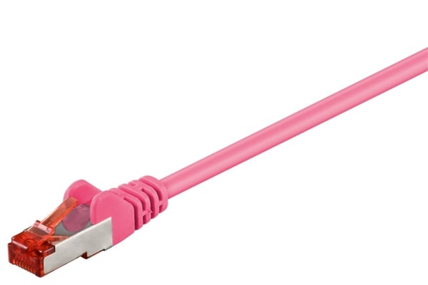 Goobay Netværkskabel CAT 6, S/FTP (PiMF), magenta, 15 m kobberleder (CU), halogenfri kabelkappe (LSZH)