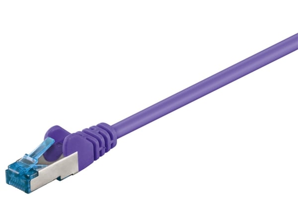 Goobay Kretskabel CAT 6A, S/FTP (PiMF), fiolett, 0,5 m kobberleder (CU), halogenfri kabelmantel (LSZH)
