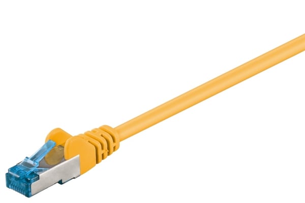 Goobay Kretskabel CAT 6A, S/FTP (PiMF), gul, 0,25 m kobberleder (CU), halogenfri kabelmantel (LSZH)