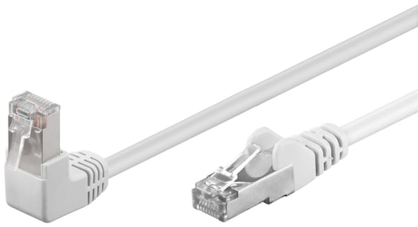 Goobay Kretskabel CAT 5e, 1x 90° vinklet, F/UTP, hvit, 0,5 m kobberbelagt aluminiumtråd (CCA), 1x RJ45-plugg 90° (8P8C)