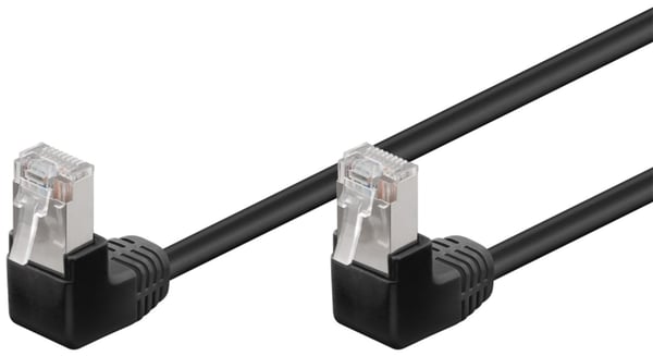 Goobay Netværkskabel CAT 5e vinklet 2x 90°, F/UTP, sort, 1 m kobberbeklædt aluminiumleder (CCA), 2x RJ45-stik 90 ° (8P8C)