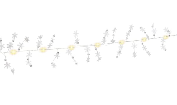 Goobay 10 LED lyskjede sølvtråd "Snowflakes" med timerfunksjon, varmhvit (3000 K), batteridrevet