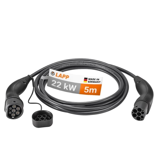 LAPP MOBILITY Ladekabel Type 2, opptil 22 kW, 5 m, svart (5555934003) 32 A, 3-faset, for lading av hybrid- og elbiler med Type 2-tilkobling