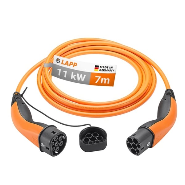 LAPP MOBILITY Ladekabel Type 2, opptil 11 kW, 7 m, oransje (5555934029) 20 A, 3-faset, for lading av hybrid- og elbiler med Type 2-tilkobling