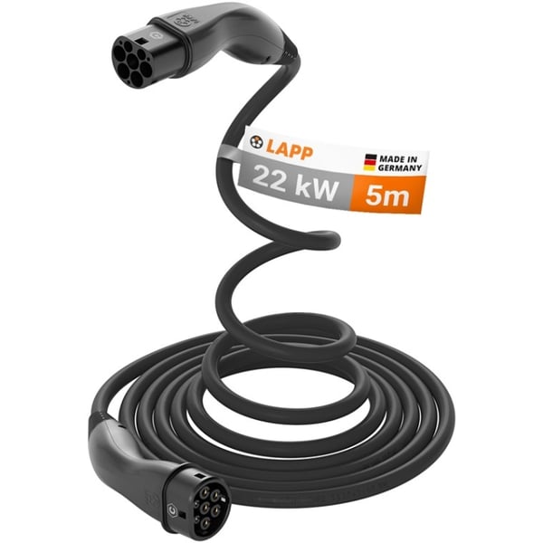 LAPP MOBILITY HELIX Type 2-ladekabel, opptil 22 kW, m, svart (5555935003) 32 A, 3-faset, for lading av hybrid- og elbiler med Type 2-tilkobling
