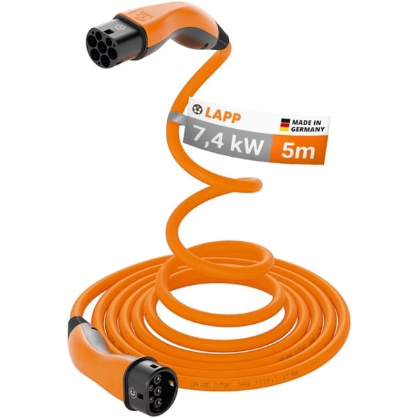 LAPP MOBILITY HELIX Type 2-ladekabel, opptil 7,4 kW, m, oransje (5555935014) 32 A, 1-faset, for lading av hybrid- og elbiler med Type 2-tilkobling