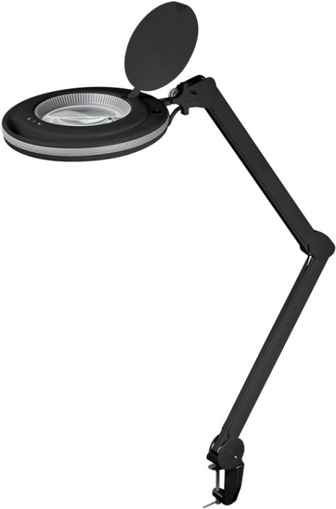 Goobay LED-luplampe med klemme, 9 W, sort 80-730 lm, dæmpbar, 127 mm krystalglaslinse, 1,75x forstørrelse, 3 dioptrier