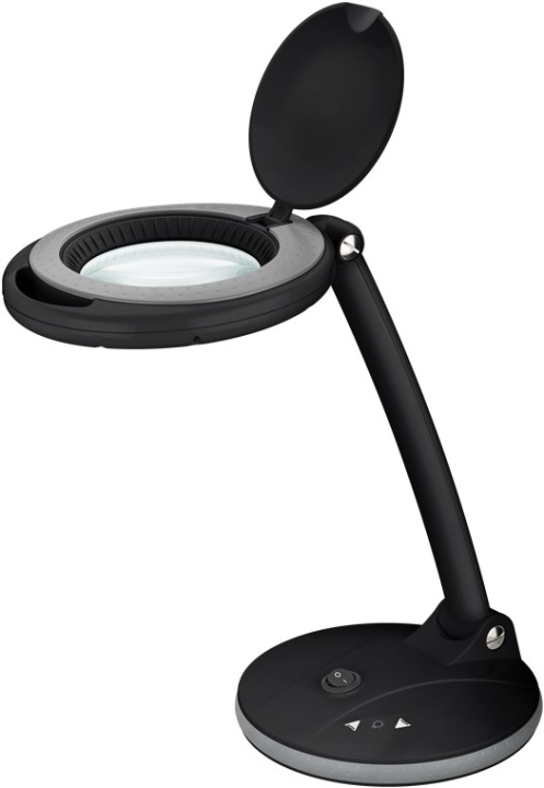 Goobay LED-forstørrelseslampe med stativ, 6 W, svart 80-450 lm, dimbar, 100 mm glasslinse, 1,75x forstørrelse, 3 dioptrier