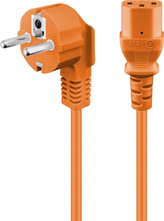 Goobay Vinkelt tilslutningskabel til koldt apparat, 3 m, orange Jordkontaktstik (type F, CEE 7/7) > Apparatudtag C13 (tilslutning af koldt apparat)