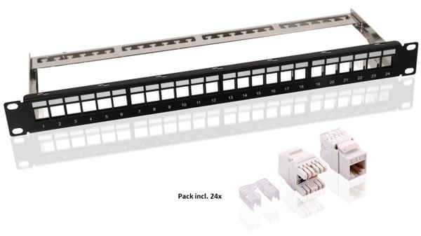 Goobay 19" (48,3 cm) Keystone-patchpanel (1U) inkl. 24x CAT-6-moduler (UTP)