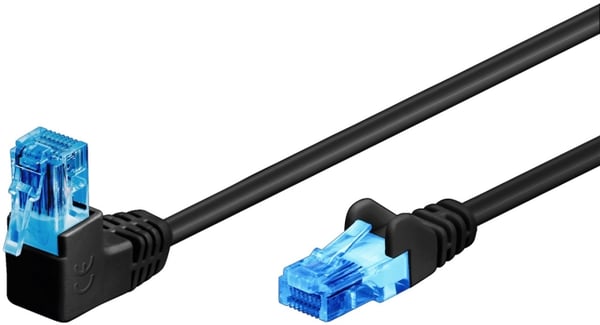 Goobay Kretskabel CAT 6A, 1x 90° vinklet, U/UTP, svart kobberbelagt aluminiumtråd (CCA), snaplås på toppen, 3 m