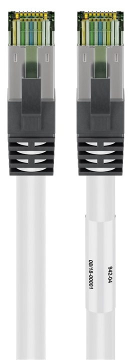 Goobay RJ45 (CAT 6A, 500 MHz) patchkabel med CAT 8.1 S/FTP-råkabel, hvit 99,9 % oksygenfri kobberleder (OFC), AWG 24, halogenfri kabelmantel (LSZH), 7