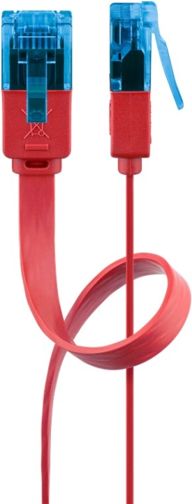 Goobay CAT 6A flat patchkabel, U/UTP, rød kobberleder (CU), 1 m