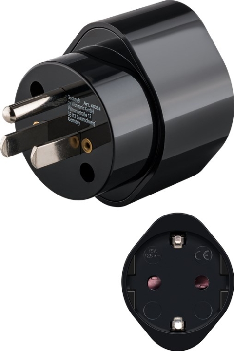 Goobay AC-adapter USA/Japan, svart stikkontakt med jording (type F, CEE 7/3) > amerikansk/japansk støpsel (type B, NEMA 5-15, 3-pinners)