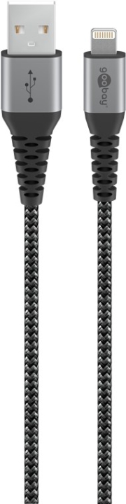 Goobay Lightning til USB-A tekstilkabel med metallplugger 2 m elegant og ekstra robust tilkoblingskabel for bl.a. Apple iPhone, iPad (Apple MFi-sertif