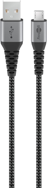 Goobay Micro-USB till USB-A textilkabel med metallkontakter 2 m elegant och extra robust anslutningskabel för enheter med Micro-USB-anslutning