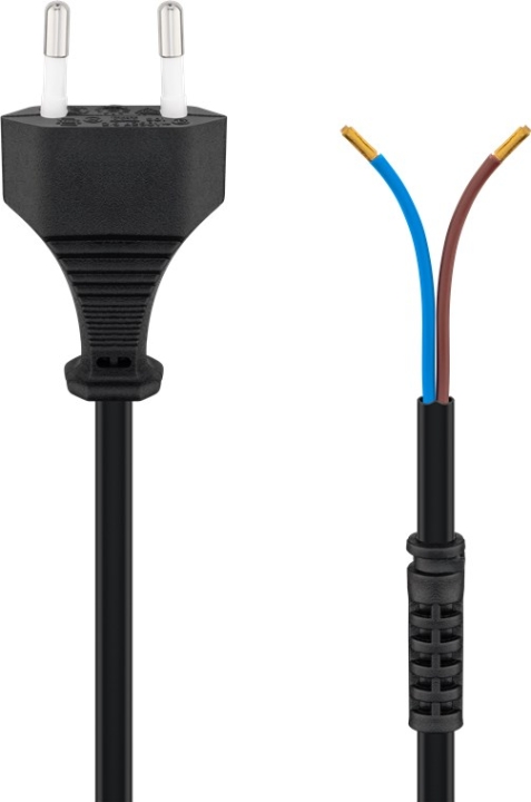 Goobay Kabel med euro-kontakt för montering, 1,5 m, svart Euro-kontakt (typ C, CEE 7/16) > lösa kabeländar