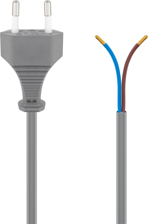 Goobay Kabel med Euro-plugg for montering, 1,5 m, grå Euro-plugg (type C, CEE 7/16) > løse kabelender