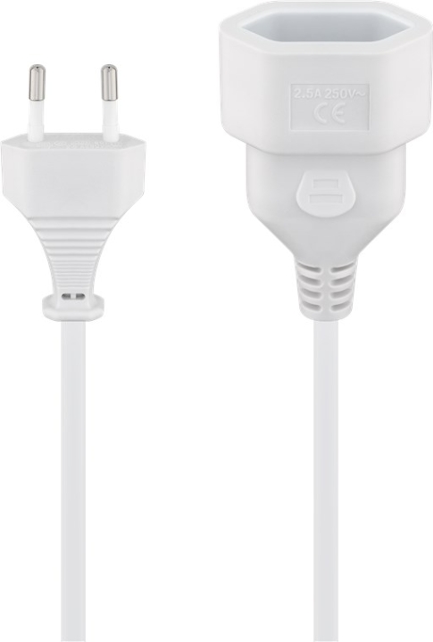 Goobay Förlängningskabel Europlug, 2 m, vit Europlug (typ C, CEE 7/16) > Europeiskt uttag
