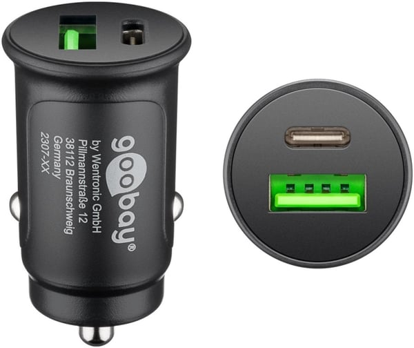 Goobay Dubbel USB-billadare USB-C™ PD (Power Delivery) (27 W) 27 W (12/24 V) lämplig för enheter med USB-C™ (Power Delivery), t.ex. iPhone 12