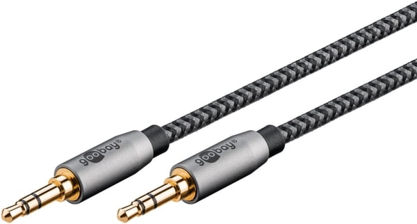 Goobay Ljudanslutningskabel AUX, 3,5 mm stereo, 1 m, Sharkskin Grey Pawl 3,5 mm plugg (3-stift, Stereo) > Pawl 3,5 mm plugg (3-stift, Stereo)
