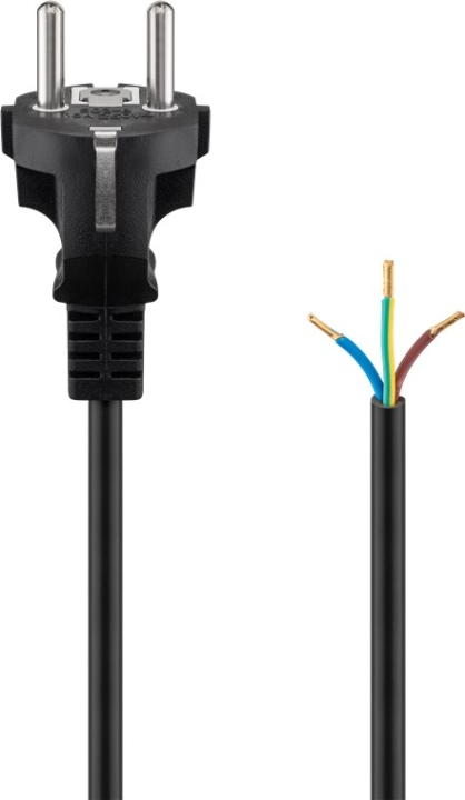 Goobay Kabel för skyddskontakt för montering, 2 m, svart stickkontakt med skyddsjord (typ F, CEE 7/7) > lösa kabeländar
