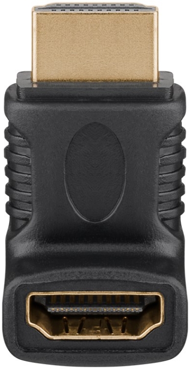 Goobay HDMI™ vinkeladapter for koaksialkabel, gullbelagt (4K @ 60 Hz) HDMI™-kontakt (type A) > HDMI™-plugg (type A) 90°