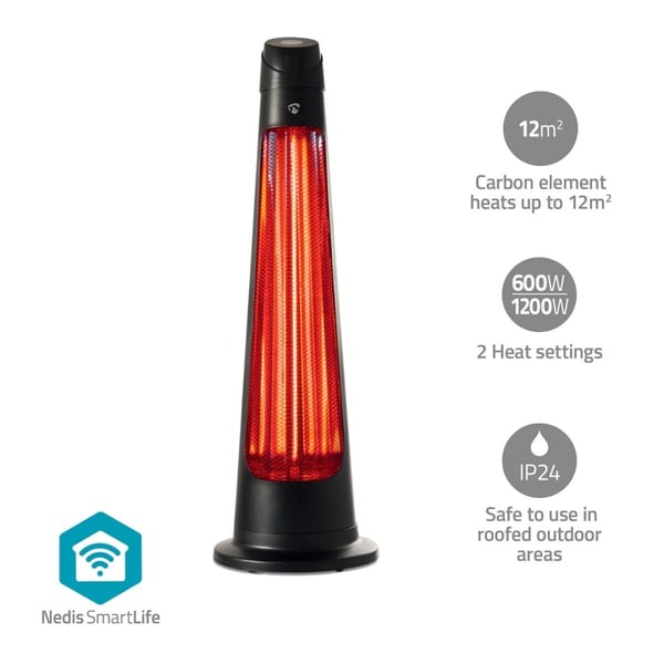 Nedis SmartLife Patio lämmitin | Wi-Fi | 1200 W | 2 Lämpöasetusta | Oskillaatio | Kaatumissuoja | IP24 | Musta