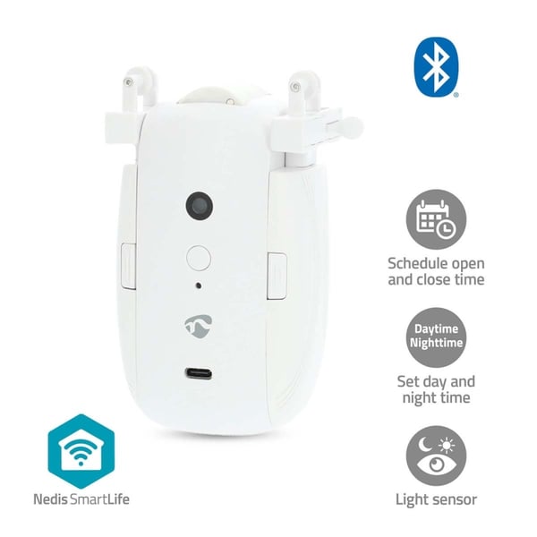 Nedis SmartLife Verho Robotti | I-Kisko / U-Kisko | Verhot | Paristokäyttöinen / USB Virta | 4000 mAh | Bluetooth® | Valkoinen