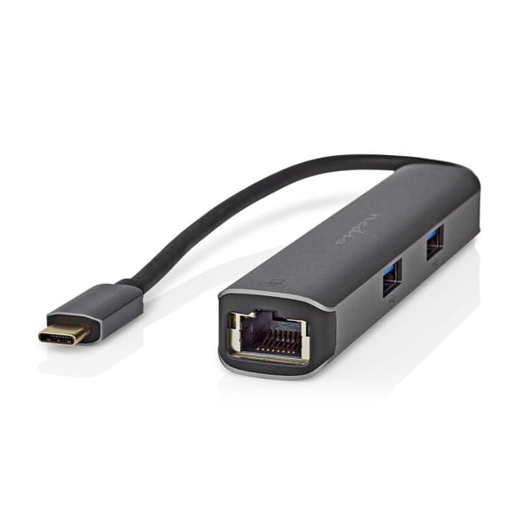 Nedis USB Multi-Port Adapter | 5-in-1 | USB 3.2 Gen 1 | USB-C™ Han | HDMI ™ -udgang / RJ45 Hun / 3x USB-A Hun | 5 Gbps | 0.20 m | Runde | Guldplateret