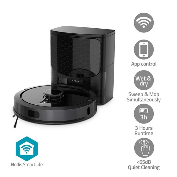 Nedis SmartLife Robot Pölynimuri | Navigointitapa: Laser-navigointi | Wi-Fi | Keräyssäiliön tilavuus: 0.6 l | Automaattinen lataus | Maksimi käyttöaik