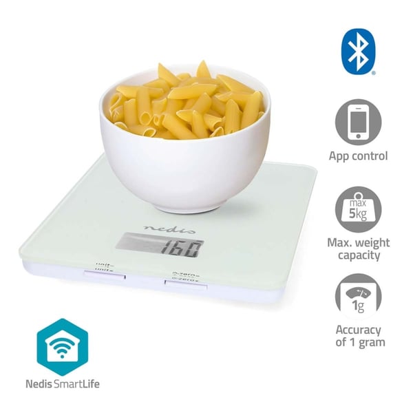 Nedis SmartLife køkkenvægt | Bluetooth® | Glas / Plastik | Hvid
