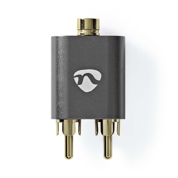 Nedis Stereo Audio Adapter | 2x RCA Hanstik | 3.5 mm Hunstik | Guldplateret | Lige | Aluminium | Gun Metal Grå | 1 stk. | Cover Window Box