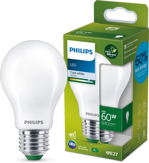 Philips Ultra Efficient LED-lamp, E27, 4000K, 840 lm