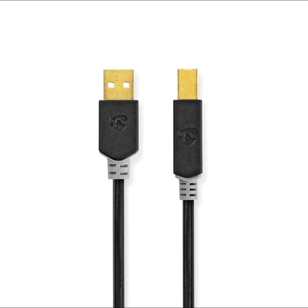 Nedis USB-kabel | USB 2.0 | USB-A Han | USB-B Han | 480 Mbps | Gull belagt | 1.00 m | Rund | PVC | Antrasitt | Boks