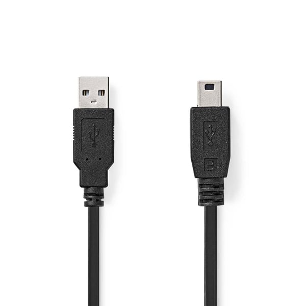 Nedis USB-kabel | USB 2.0 | USB-A Han | USB Mini-B 5-pins han | 2.5 W | 480 Mbps | Nikkelplateret | 1.00 m | Runde | PVC | Sort | Label
